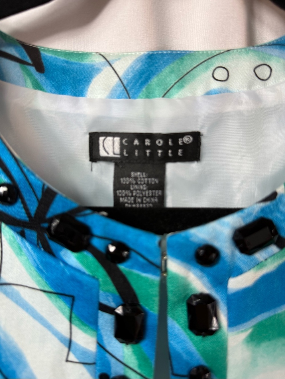 Carole Little Blue & Green Abstract Embellished blazer, jacket size:M